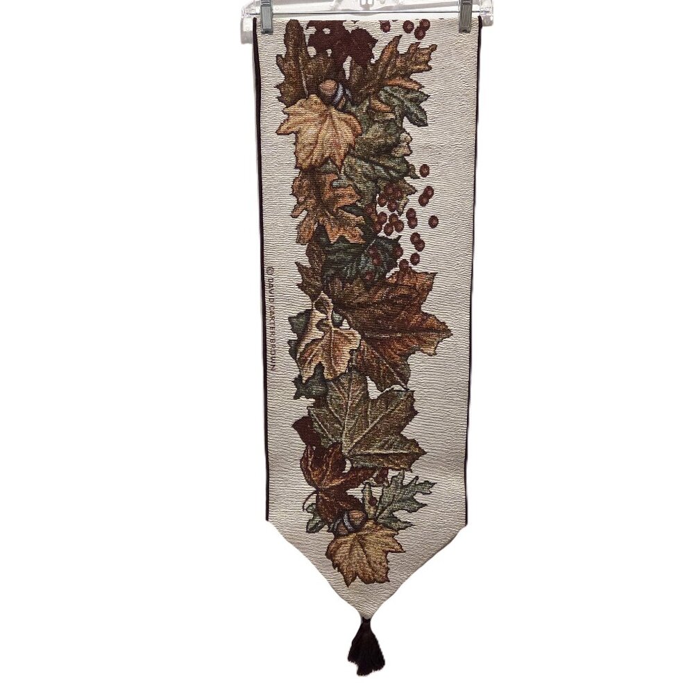 David Carter Brown Table Runner Fall Oak Leaves Acorn Woven Tapestry Autumn 70"
